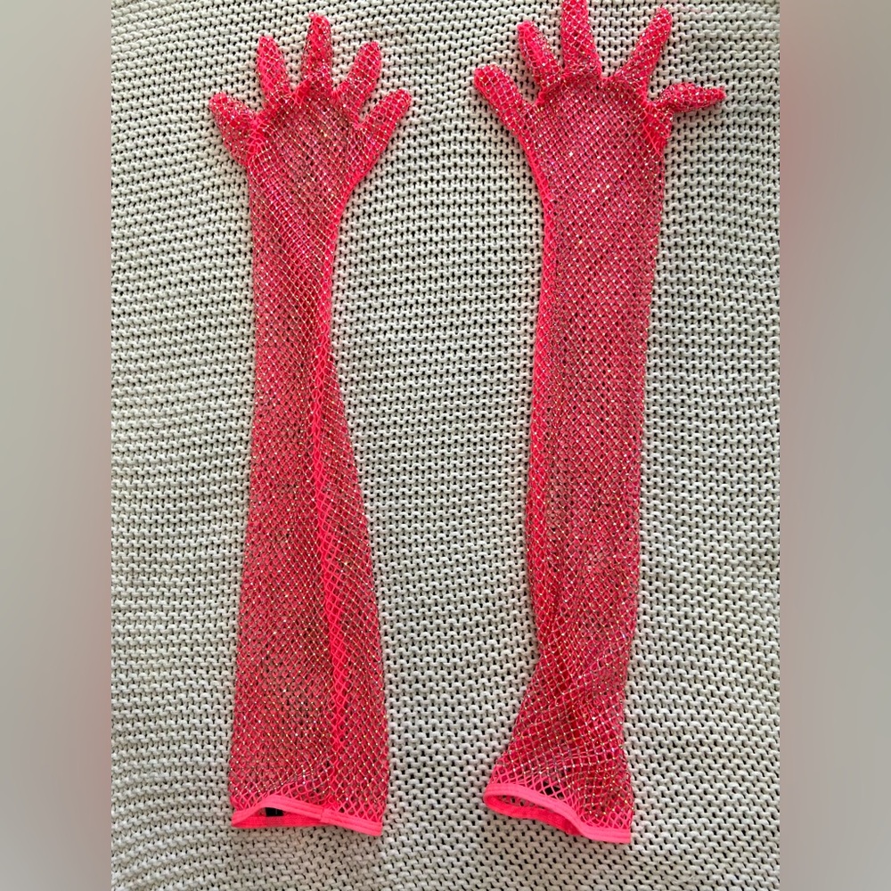 Dolls Kill pink glitter gloves size Large